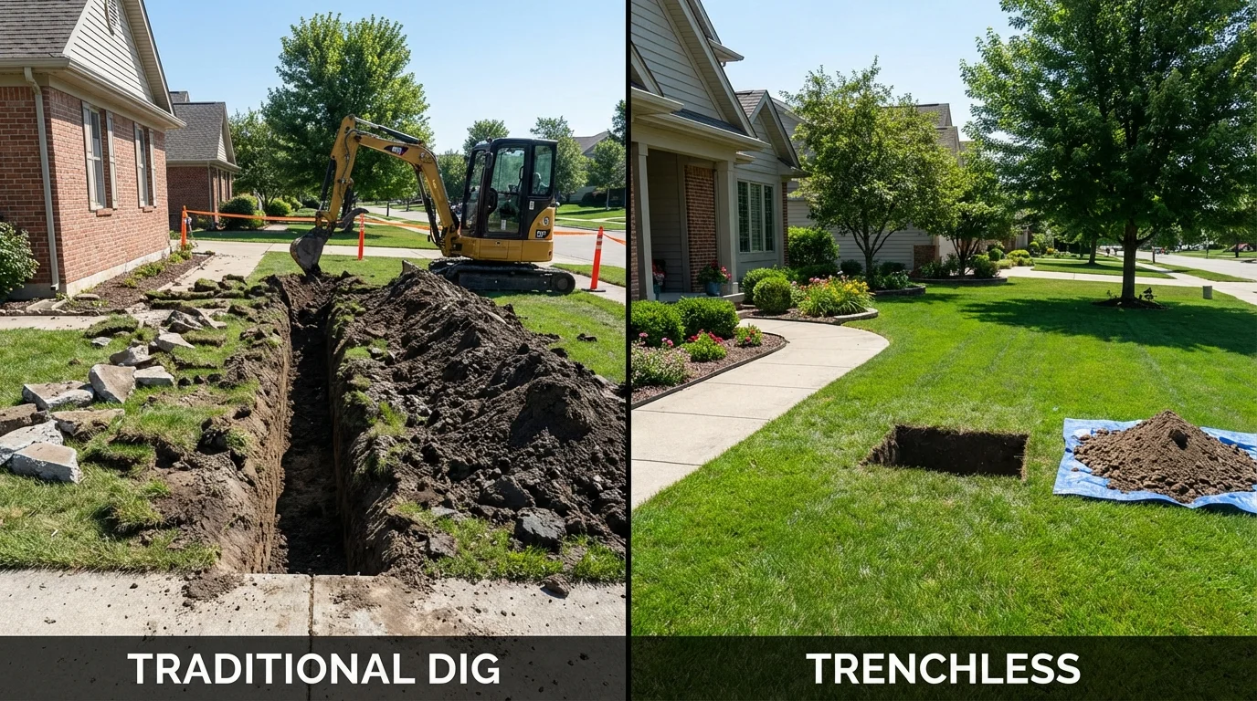 Trenchless sewer repair with minimal yard damage versus traditional excavation in Barnhart, MO